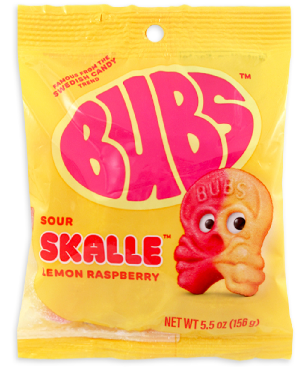 Bubs Sour Lemon Raspberry Skulls Peg Bag Single