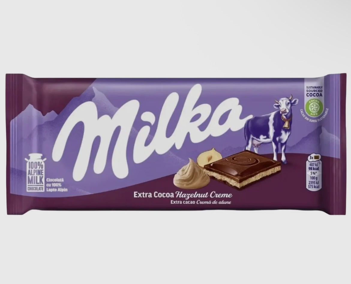 Milka Extra Cocoa Hazelnut Creme Chocolate Bar Single