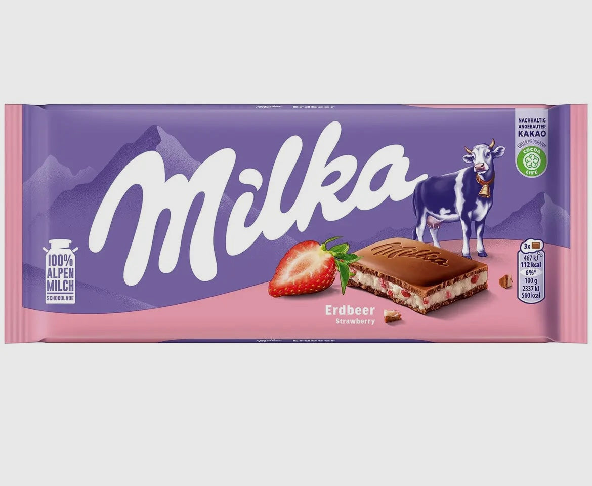 Milka Erdbeer/Strawberry Chocolate Bar Single