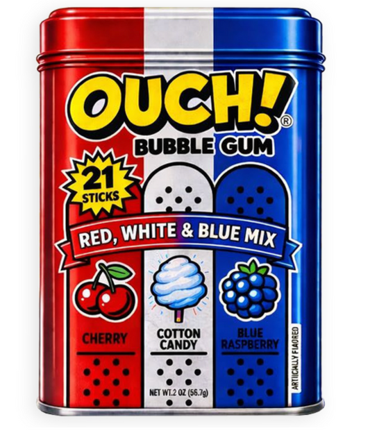 Ouch Bubblegum Tin Single Red White And Blue